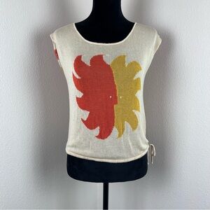 Dear Creatures Sweater Womens Large Sleeveless Bohemian Retro Sun Stripe Cream